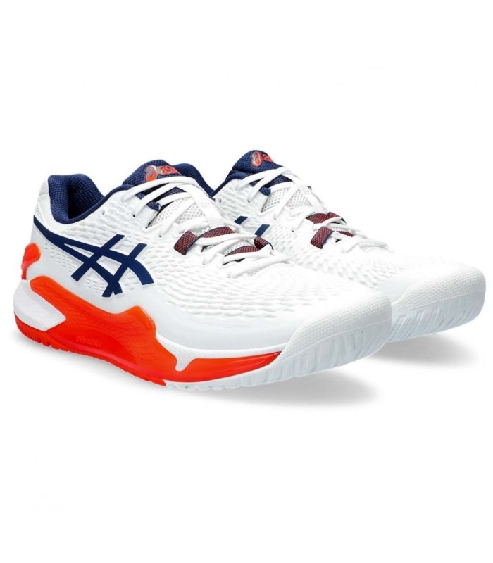 ASICS GEL RESOLUTION 9 TENNIS SHOES WHITE/BLUE/ORANGE