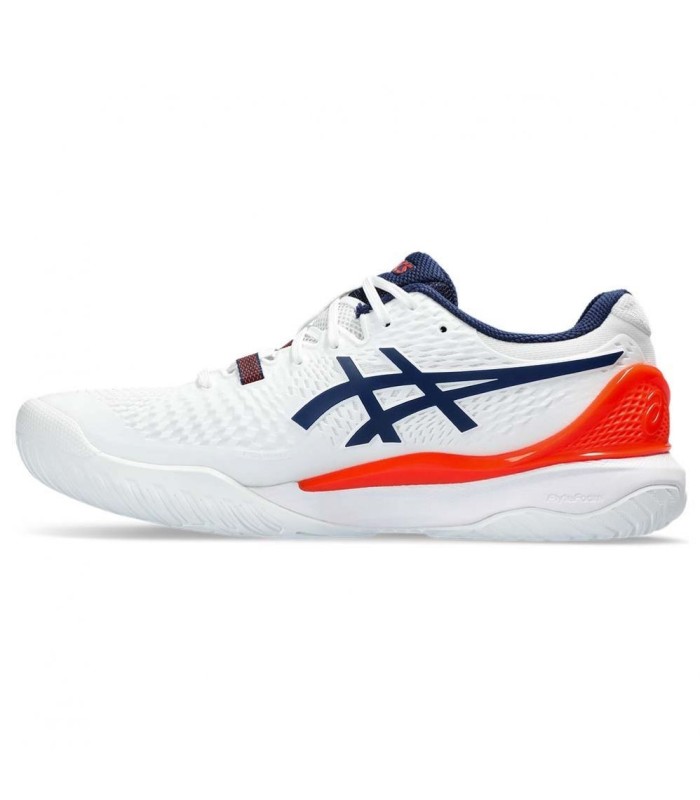 ASICS GEL RESOLUTION 9 TENNIS SHOES WHITE/BLUE/ORANGE