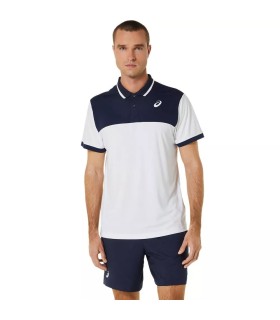 Asics Court Polo Blanc Bleu Marine | Ipontennis