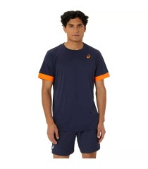 Asics Court T-Shirt Navy Blue   Orange