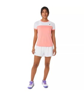 Asics Court SS Damen T-Shirt Weiß Rosa | Ipontennis