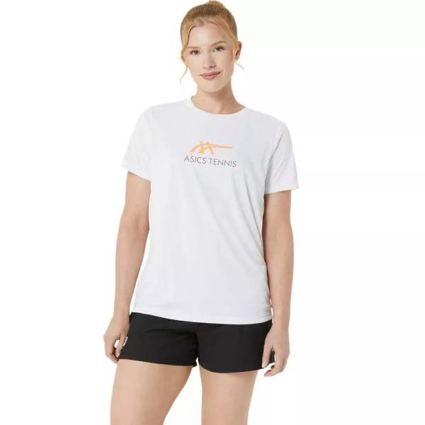 T-shirt Asics Court Graphic Femme Blanche Orange | Ipontennis