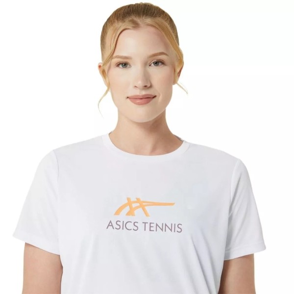 Camiseta Asics Court Graphic Mulher Branca Laranja | Ipontennis