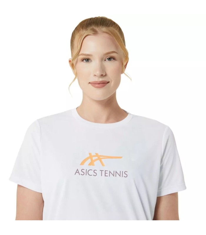 T-shirt Asics Court Graphic Femme Blanche Orange | Ipontennis