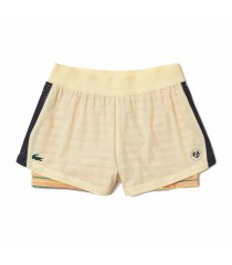 Shorts de desempenho Roland Garros para mulher Lacoste amarelos | Ipontennis