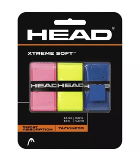 Pack de 3 sobregrips Head Xtreme Soft rosa, amarillo y azul 1