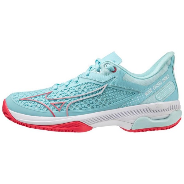 Tenis Mizuno Wave Exceed Tour 5 CC Turquesa Branco Mulher | IPONTENNIS